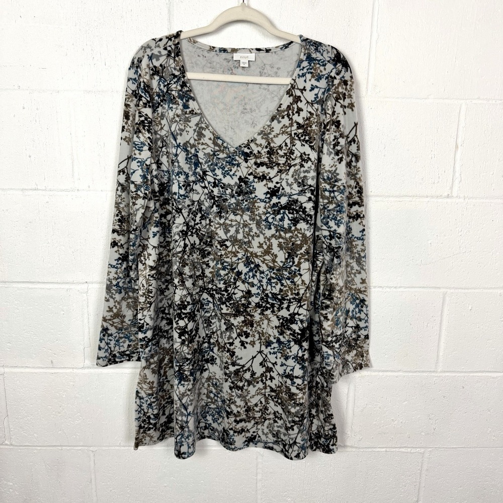 Pure Jill J Jill Shift Velour Dress SZ XL Vine Floral Print Soft Cozy Fall Cabin